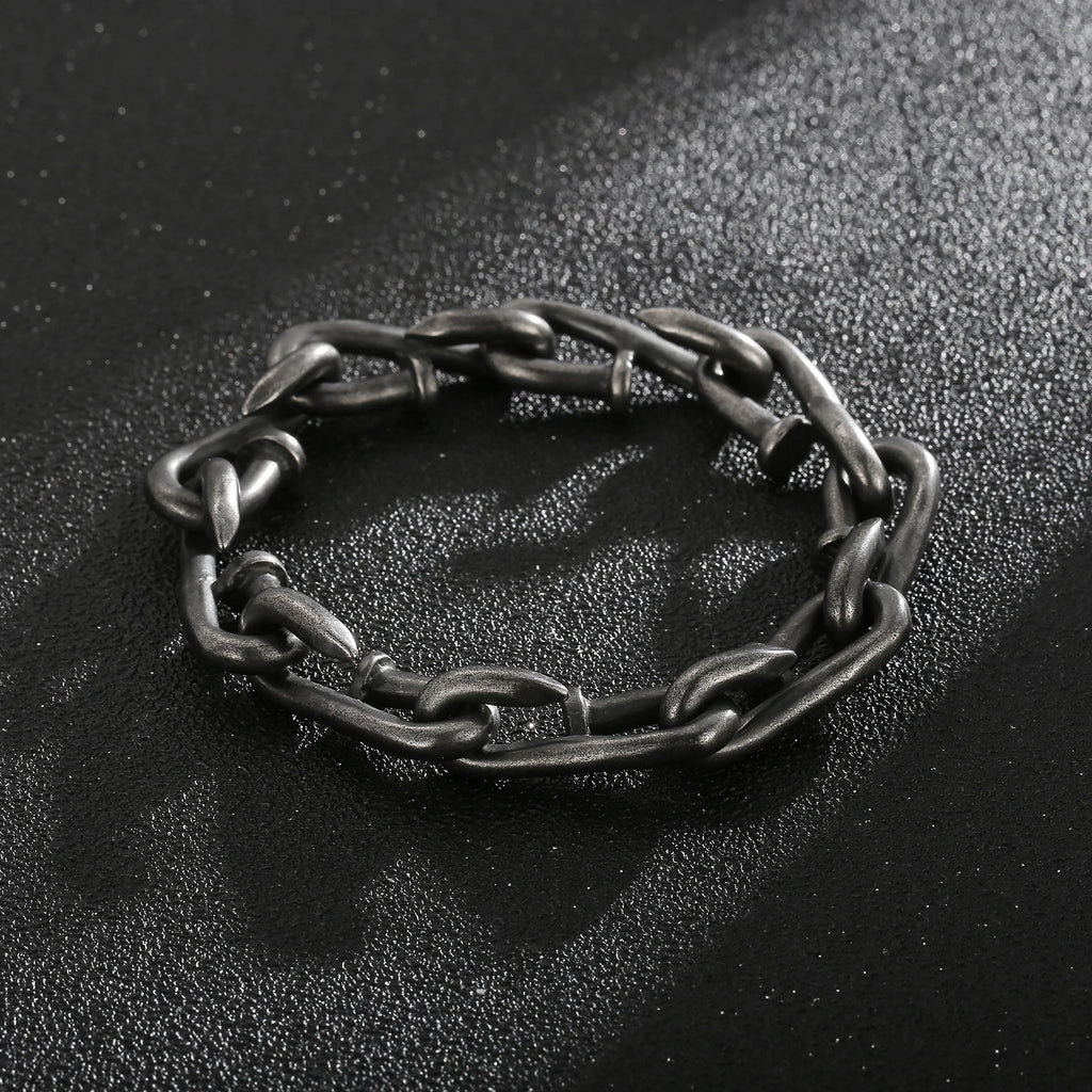 Vintage Stainless Steel Chain Bracelet for Men Oxidized Punk Cuff