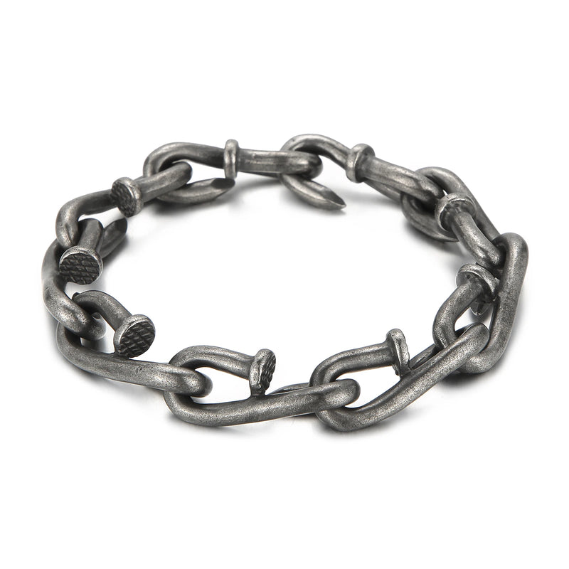 Vintage Stainless Steel Chain Bracelet for Men Oxidized Punk Cuff