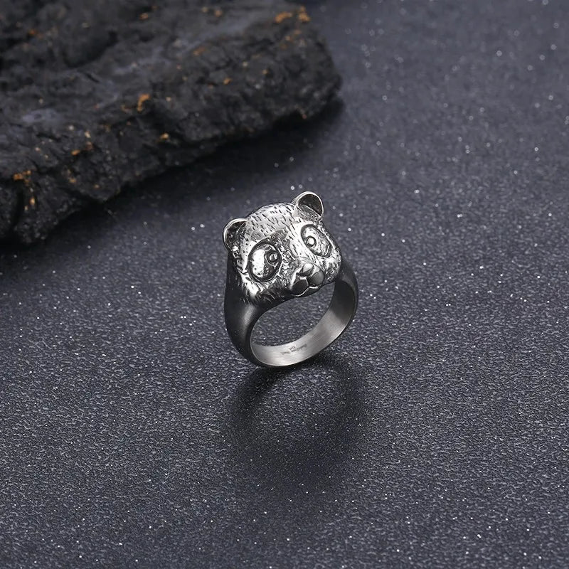 Haoyi Small Animal Stainless Steel K Colour Ring Panda Men's and Women's Ring