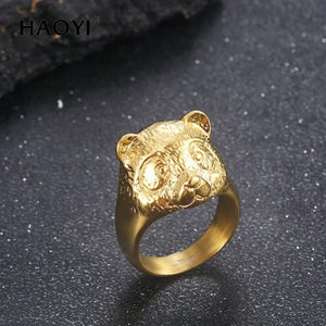 Haoyi Small Animal Stainless Steel K Colour Ring Panda Men's and Women's Ring