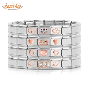 Sweet Rose Heart Leaves Charm Bracelet Bangle Birthday Gift GDJ218