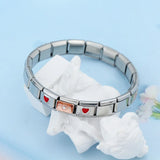 Sweet Rose Heart Leaves Charm Bracelet Bangle Birthday Gift GDJ218