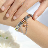 Stainless Steel Bracelet 9mm Mum Daughter Links Chain Heart Butterfly