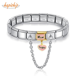 Stainless Steel Bracelet 9mm Mum Daughter Links Chain Heart Butterfly