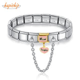 Stainless Steel Bracelet 9mm Mum Daughter Links Chain Heart Butterfly