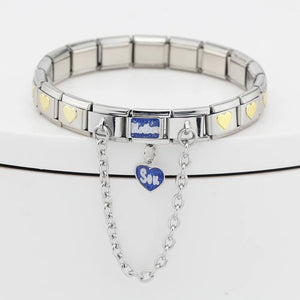 Stainless Steel Mother Son Heart Butterfly Bracelet