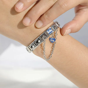 Stainless Steel Mother Son Heart Butterfly Bracelet