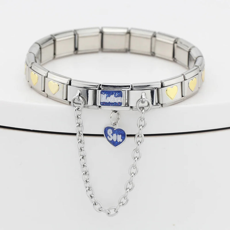 Stainless Steel Mother Son Heart Butterfly Bracelet
