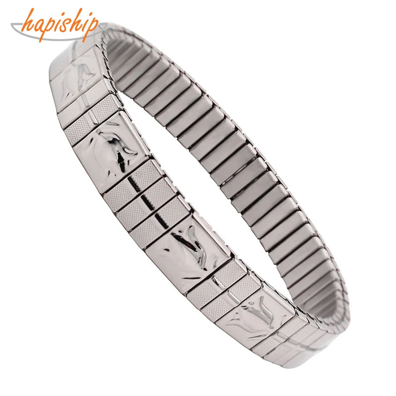 Elastic Stainless Steel Flower Bangle Bracelet