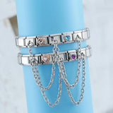 Stainless Steel Heart CZ Charm Bracelet Birthday Gift Jewelry