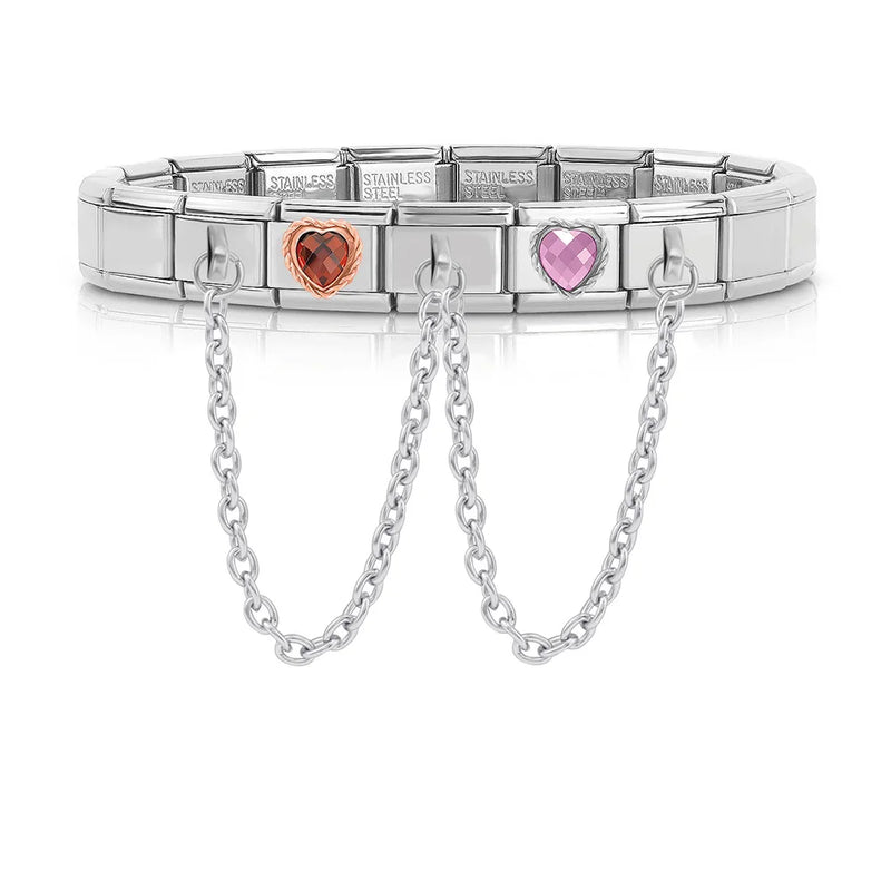 Stainless Steel Heart CZ Charm Bracelet Birthday Gift Jewelry