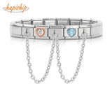 Stainless Steel Heart CZ Charm Bracelet Birthday Gift Jewelry