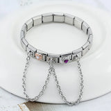 Stainless Steel Heart CZ Charm Bracelet Birthday Gift Jewelry
