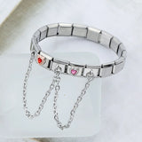 Stainless Steel Heart CZ Charm Bracelet Birthday Gift Jewelry