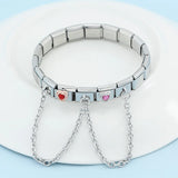 Stainless Steel Heart CZ Charm Bracelet Birthday Gift Jewelry