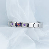 Girls Heart Flower 9mm Charm Links Bracelet Bangle Birthday Gift