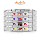 Girls Heart Flower 9mm Charm Links Bracelet Bangle Birthday Gift