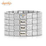 Family Charm Links Bracelet CZ Birthday Gift Bangle G152