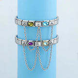 Stainless Steel Bracelet CZ Charm Chain Birthday Jewelry