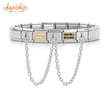 Stainless Steel Bracelet CZ Charm Chain Birthday Jewelry