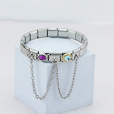 Stainless Steel Bracelet CZ Charm Chain Birthday Jewelry