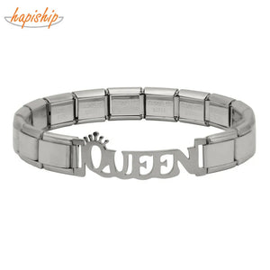 Women's Stainless Steel Family King Queen Heart Wing Link Bracelet