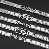 Women's Stainless Steel Family King Queen Heart Wing Link Bracelet