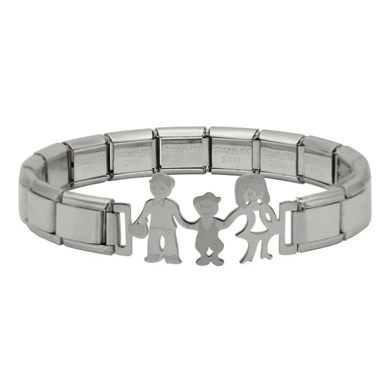 Women's Stainless Steel Family King Queen Heart Wing Link Bracelet