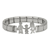 Women's Stainless Steel Family King Queen Heart Wing Link Bracelet