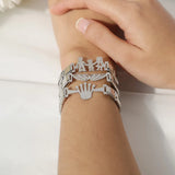 Women's Stainless Steel Family King Queen Heart Wing Link Bracelet