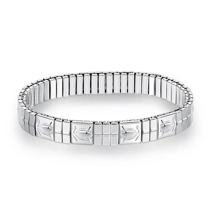 Rose Flower Elastic Stainless Steel Bracelet Men Bangle Jewelry
