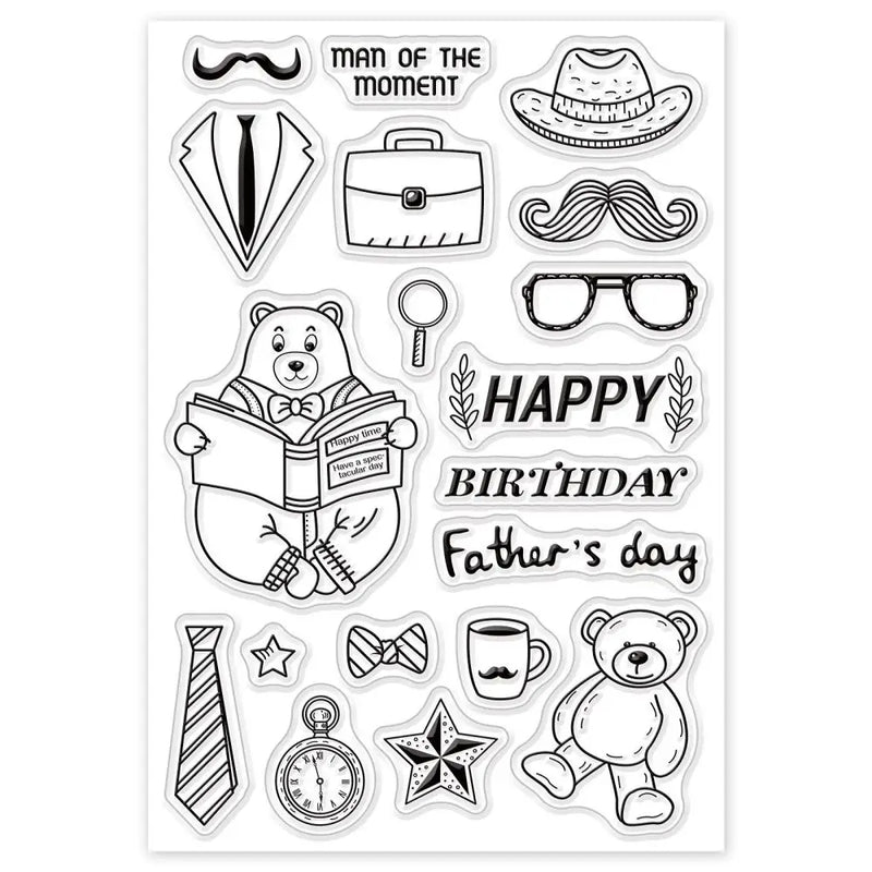 Happy Birthday Bear Clear Stamps for Card Making DIY Scrapbooking