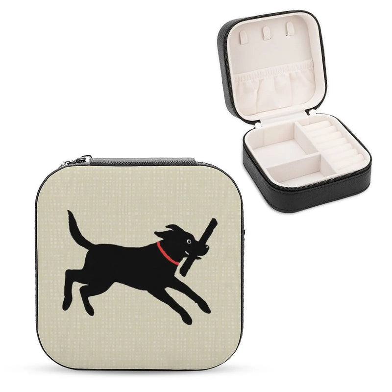 Labrador Retriever Jewelry Storage Box Portable Leather Necklace Earrings Rings
