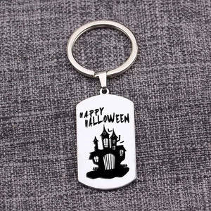 Funny Monster Castle Pattern Engraved Stainless Steel Keychain