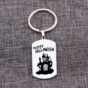 Funny Monster Castle Pattern Engraved Stainless Steel Keychain