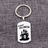 Funny Monster Castle Pattern Engraved Stainless Steel Keychain