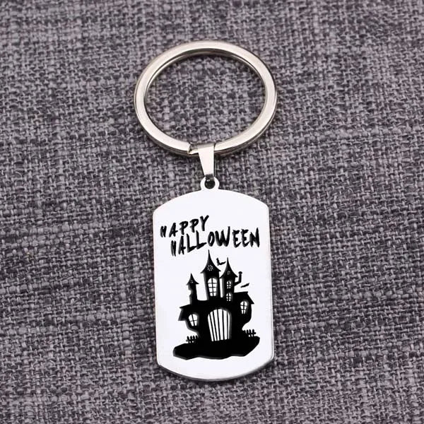 Funny Monster Castle Pattern Engraved Stainless Steel Keychain