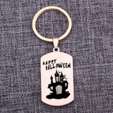 Funny Monster Castle Pattern Engraved Stainless Steel Keychain