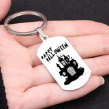 Funny Monster Castle Pattern Engraved Stainless Steel Keychain
