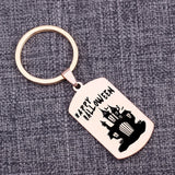 Funny Monster Castle Pattern Engraved Stainless Steel Keychain