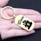 Funny Monster Castle Pattern Engraved Stainless Steel Keychain