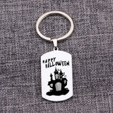 Funny Monster Castle Pattern Engraved Stainless Steel Keychain