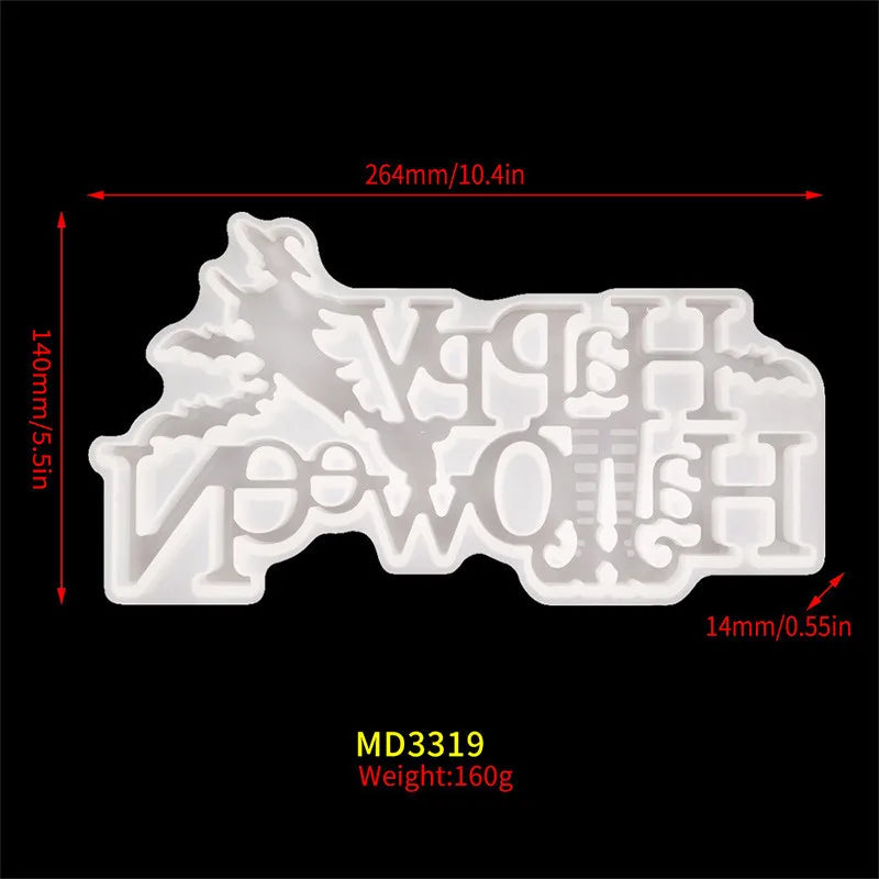 Halloween Letters Epoxy Resin Silicone Mold Witch Ornament Home Decor Making