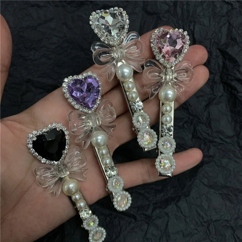 Rhinestone Pearl Heart Hairpin Clip for Women