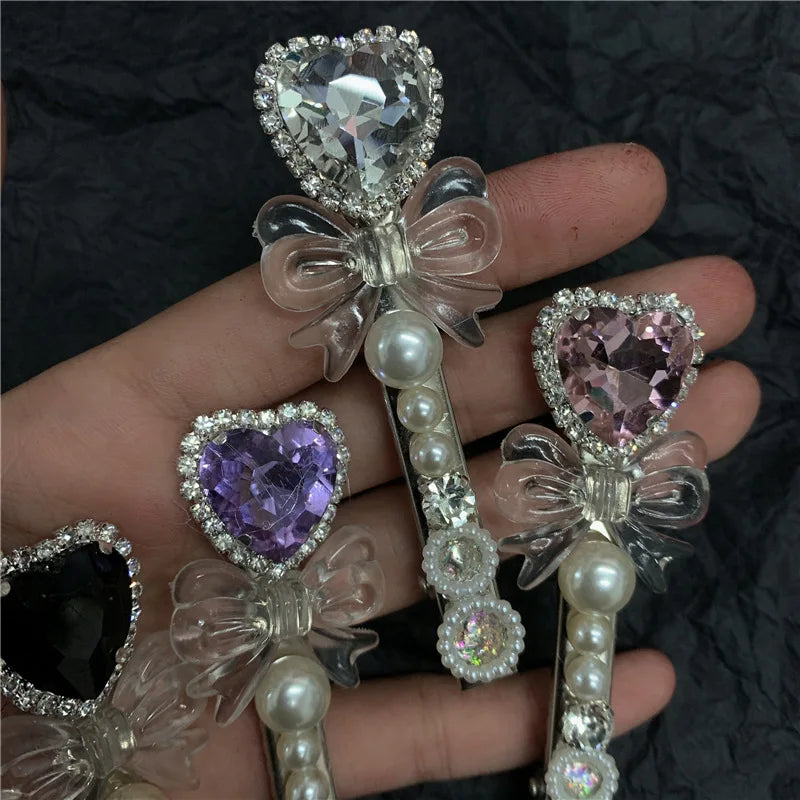 Rhinestone Pearl Heart Hairpin Clip for Women