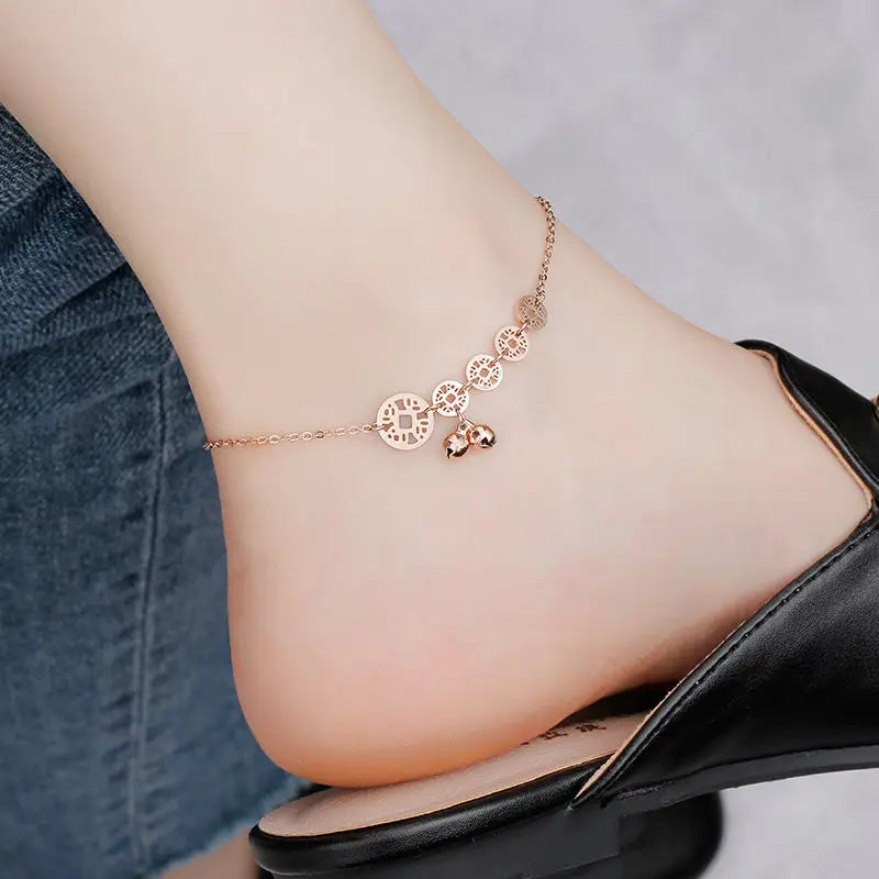 Harajuku Anklet Bell Clover Rose Style Coin