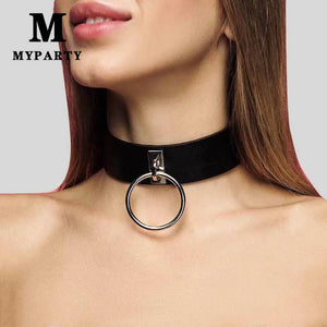 Harajuku Big Round Ring Choker Collar Women Punk Leather Necklace