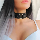 Harajuku Big Round Ring Choker Collar Women Punk Leather Necklace