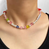 Harajuku Candy Clear Crystal Pearl Beaded Necklace For Women