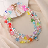 Harajuku Candy Clear Crystal Pearl Beaded Necklace For Women